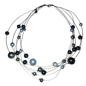 Chic Multi-Strand Blue and Silver Necklace